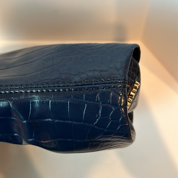 Anthropologie House of Want Blue Faux Crocodile Leather Clutch Shoulder Bag EUC - Picture 8 of 12